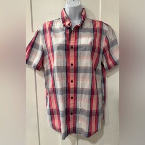 Original Penguin Plaid Shirt Size M Short‎ Sleeve Button Up F1.2